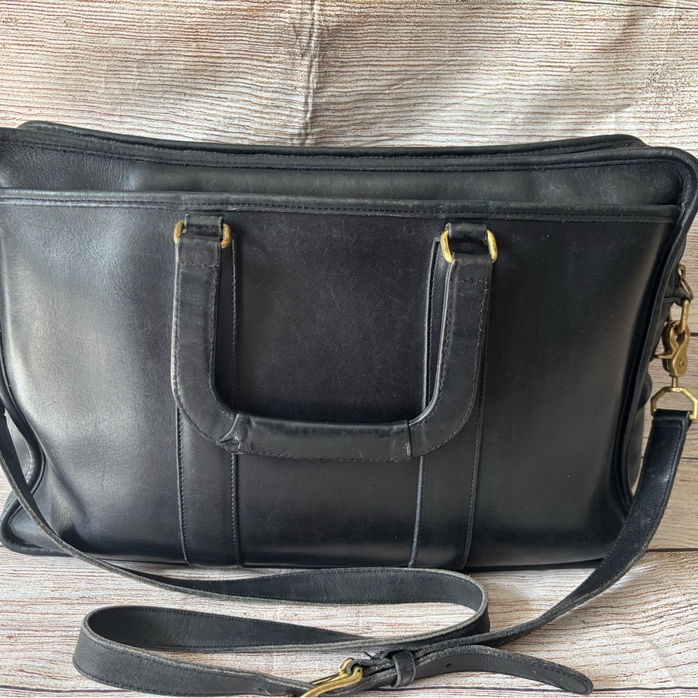 Vintage Coach Compartment Briefcase, all leather, black 1990’s C9N-5296